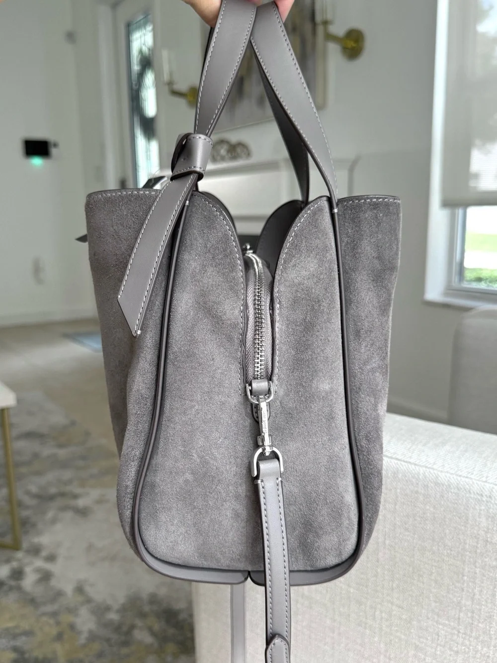 Kate Spade Knott Suede Convertible Carryall Crossbody Satchel Grey Retail $348